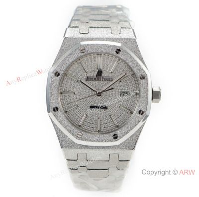 N9 factory Copy Audemars Piguet Royal Oak Frosted White Gold Watch 3120 Movement